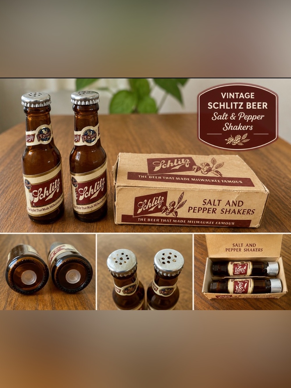 Vintage Schlitz salt and pepper shakers in original box (1950’s) collectible